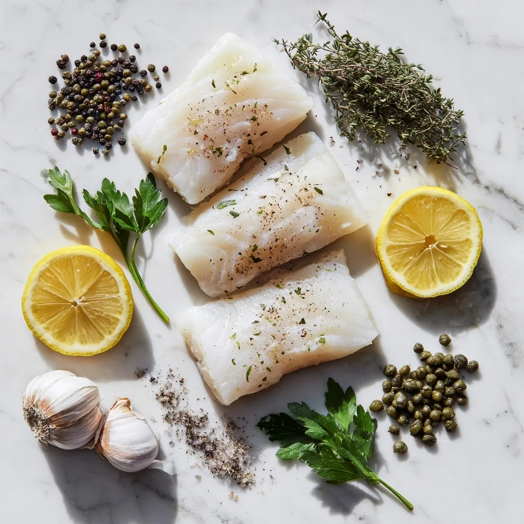 Ingredients for Zesty Baked Lemon Cod with Fresh Herbs and Garlic