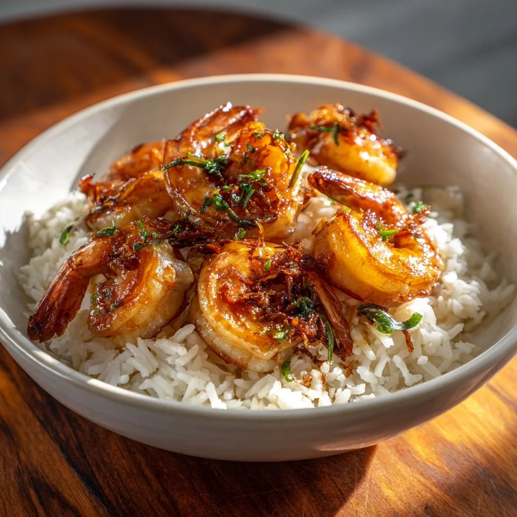 Garlic Shrimp Rice Bowl with Jasmine Rice and Garlic