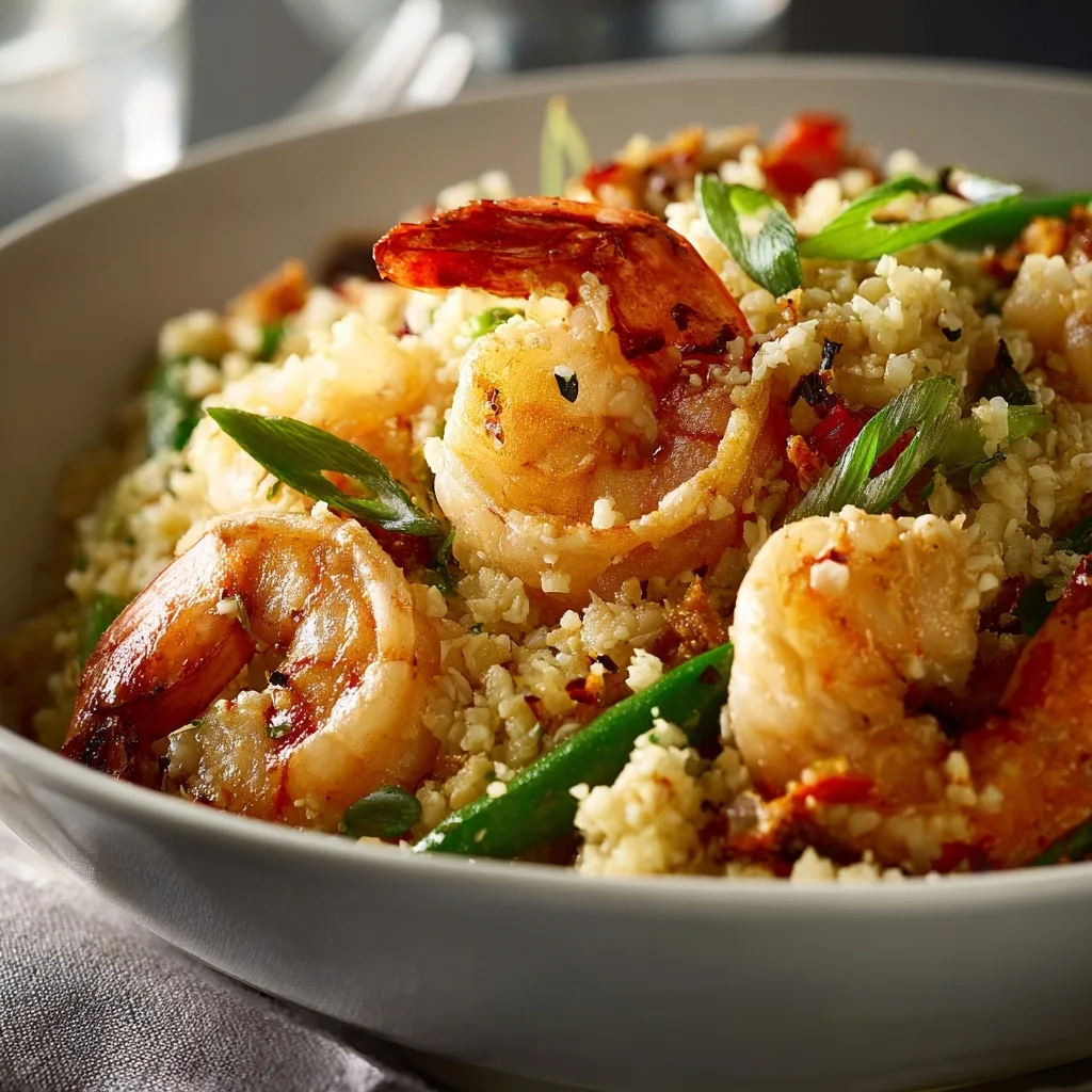 Sautéed Shrimp Cauliflower Rice Bowl with Fresh Veggies